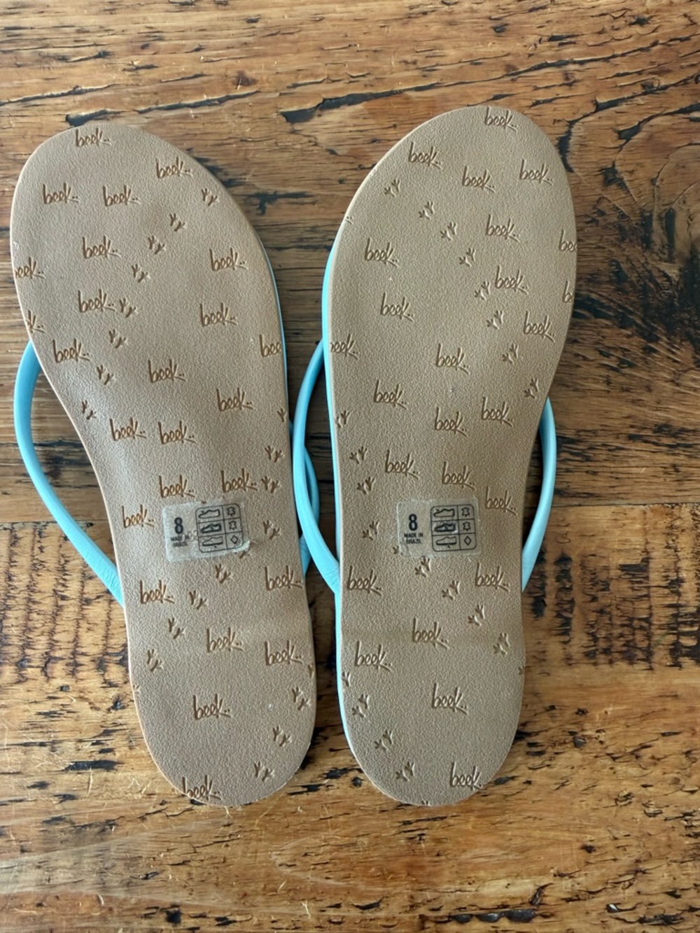 NWT beek Sunbeam leather flip flop sandals- sky blue size 8, hard to find color - Picture 4 of 7